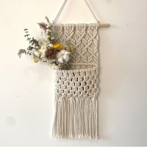 Boho Macramé Wall Hanging Pocket – Cream Woven Decor Art | Handmade 11x23'